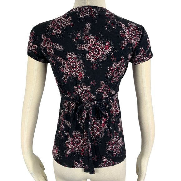 Motherhood Maternity Small Top Black Floral Tie Back Short Sleeve Stretch - Picture 4 of 5